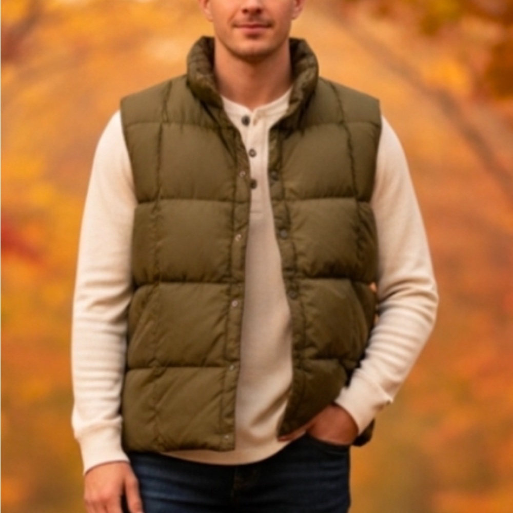Men's Lands End Puffer Forest Green Quilted Vest Down Size Medium